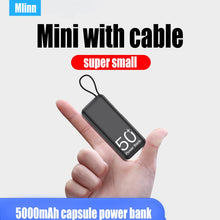 Load image into Gallery viewer, 5000mAh MINI Portable Power Bank Built in Cable External Spare Battery Pack Mini Powerbank For iPhone 14 13 Samsung S22 Xiaomi 12S
