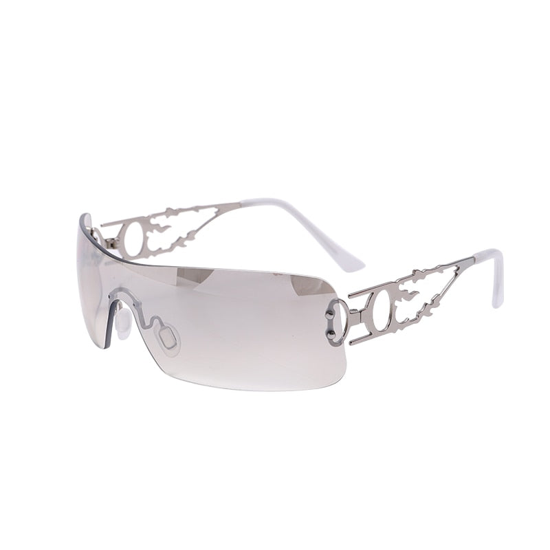 New Punk One Piece Sunglasses Women 2000'S Brand Designer Sun Glasses Y2k Wrap Around Sunshade Eyeglasses Eyewear Goggles