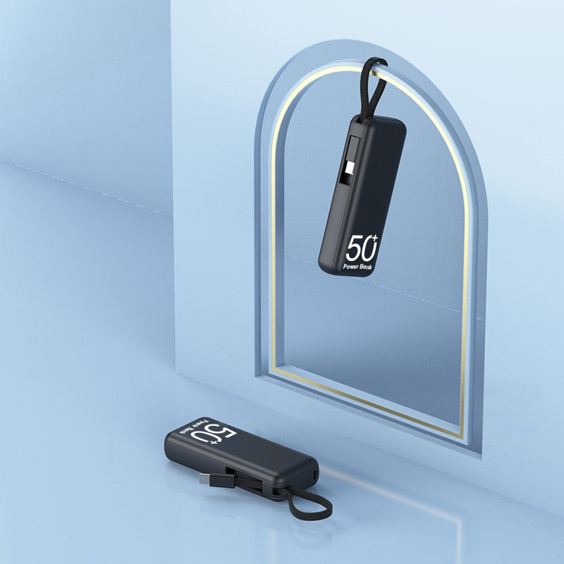 5000mAh MINI Portable Power Bank Built in Cable External Spare Battery Pack Mini Powerbank For iPhone 14 13 Samsung S22 Xiaomi 12S
