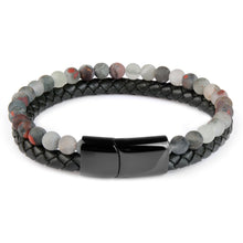 Load image into Gallery viewer, Natural Stone Bracelets Genuine Leather Braided Bracelet Black Stainless Steel Magnetic Clasp Tiger eye Bead Bangles Men Jewelry
