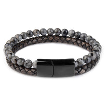 Load image into Gallery viewer, Natural Stone Bracelets Genuine Leather Braided Bracelet Black Stainless Steel Magnetic Clasp Tiger eye Bead Bangles Men Jewelry
