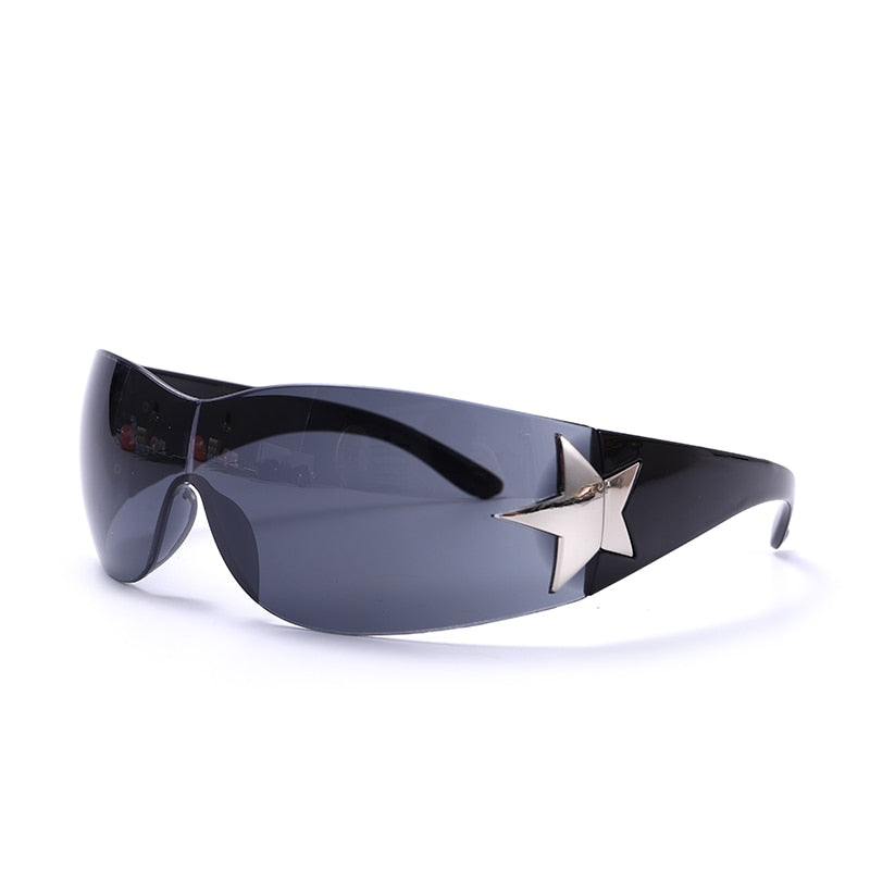 Punk One Piece Sunglasses Goggle New Y2k Luxury Brand Sun Glasses 2000's Shades Eyewear UV400 Female Designer Five Star Glasses