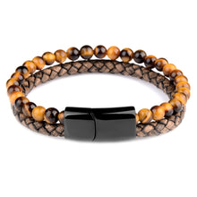 Load image into Gallery viewer, Natural Stone Bracelets Genuine Leather Braided Bracelet Black Stainless Steel Magnetic Clasp Tiger eye Bead Bangles Men Jewelry
