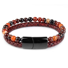 Load image into Gallery viewer, Natural Stone Bracelets Genuine Leather Braided Bracelet Black Stainless Steel Magnetic Clasp Tiger eye Bead Bangles Men Jewelry
