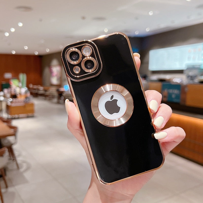 Luxury Soft Electroplated Phone Case For iPhone 11 12 13 14. Hollow Out Silicone Cases Cover