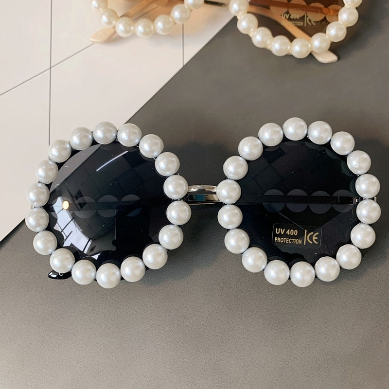 Pearl Round Sunglasses Women Small Frame Oval Vintage Sunglasses Luxury Brand Designer Elegant Retro Steampunk Sunglasses