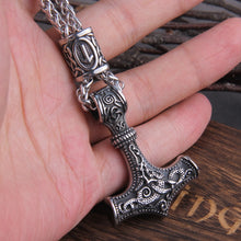 Load image into Gallery viewer, Norse Vikings Thor&#39;s Hammer Mjolnir Scandinavian Rune Amulet Necklace Stainless Steel Chain Vegvisir Anchor Pendant Male Jewelry
