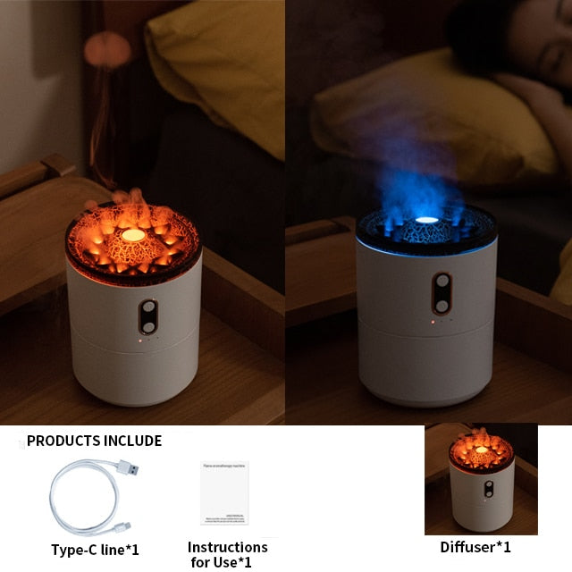 REUP Volcanic Flame Aroma Diffuser Essential Oil 360ml Portable Air Humidifier with Cute Smoke Ring Night Light Lamp Fragrance