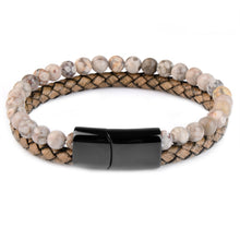 Load image into Gallery viewer, Natural Stone Bracelets Genuine Leather Braided Bracelet Black Stainless Steel Magnetic Clasp Tiger eye Bead Bangles Men Jewelry
